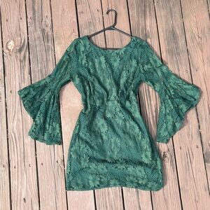 Lulu's Green Lace Bell Sleeve Dress